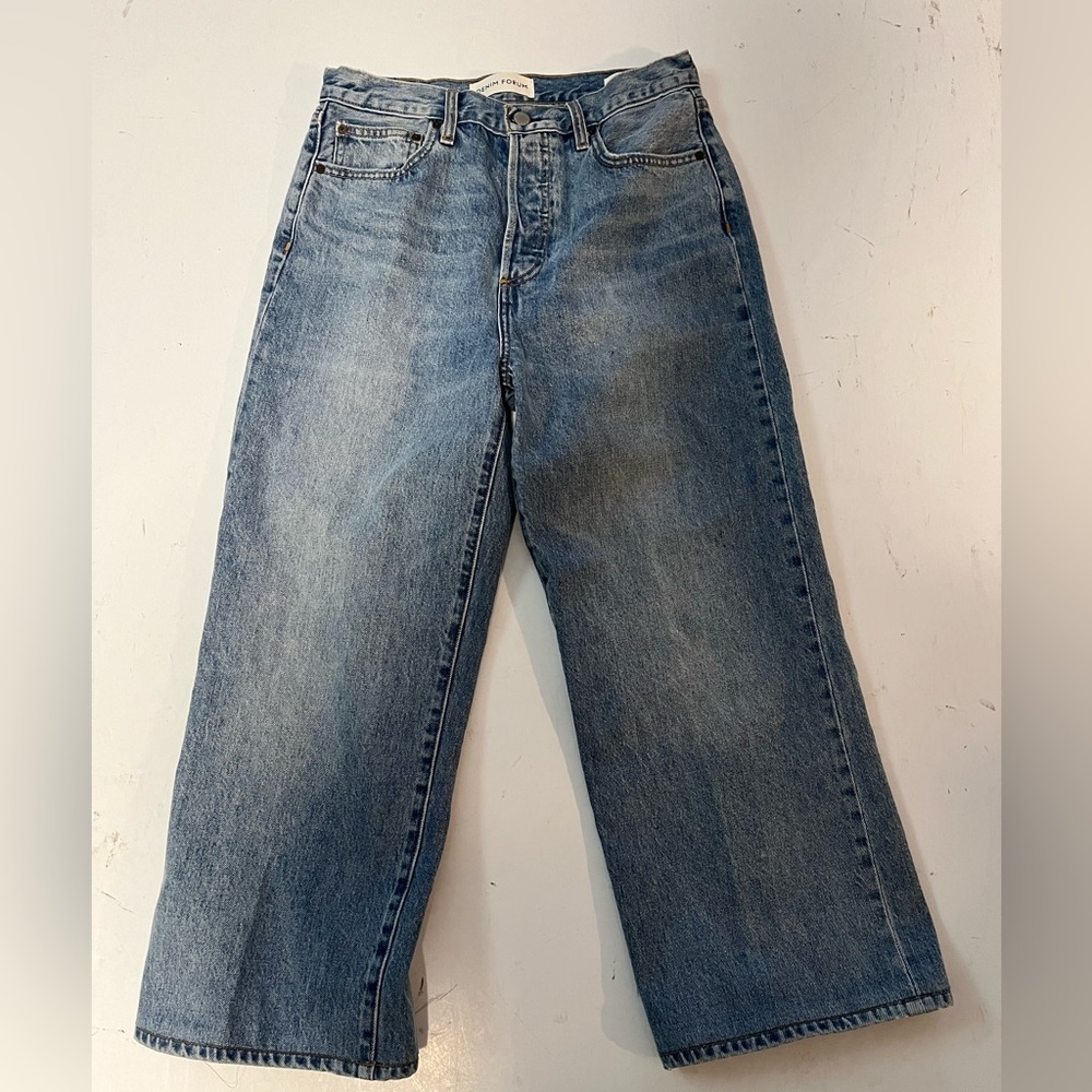 Denim Forum High-Rise Wide Leg Jeans - Light Blue Wash